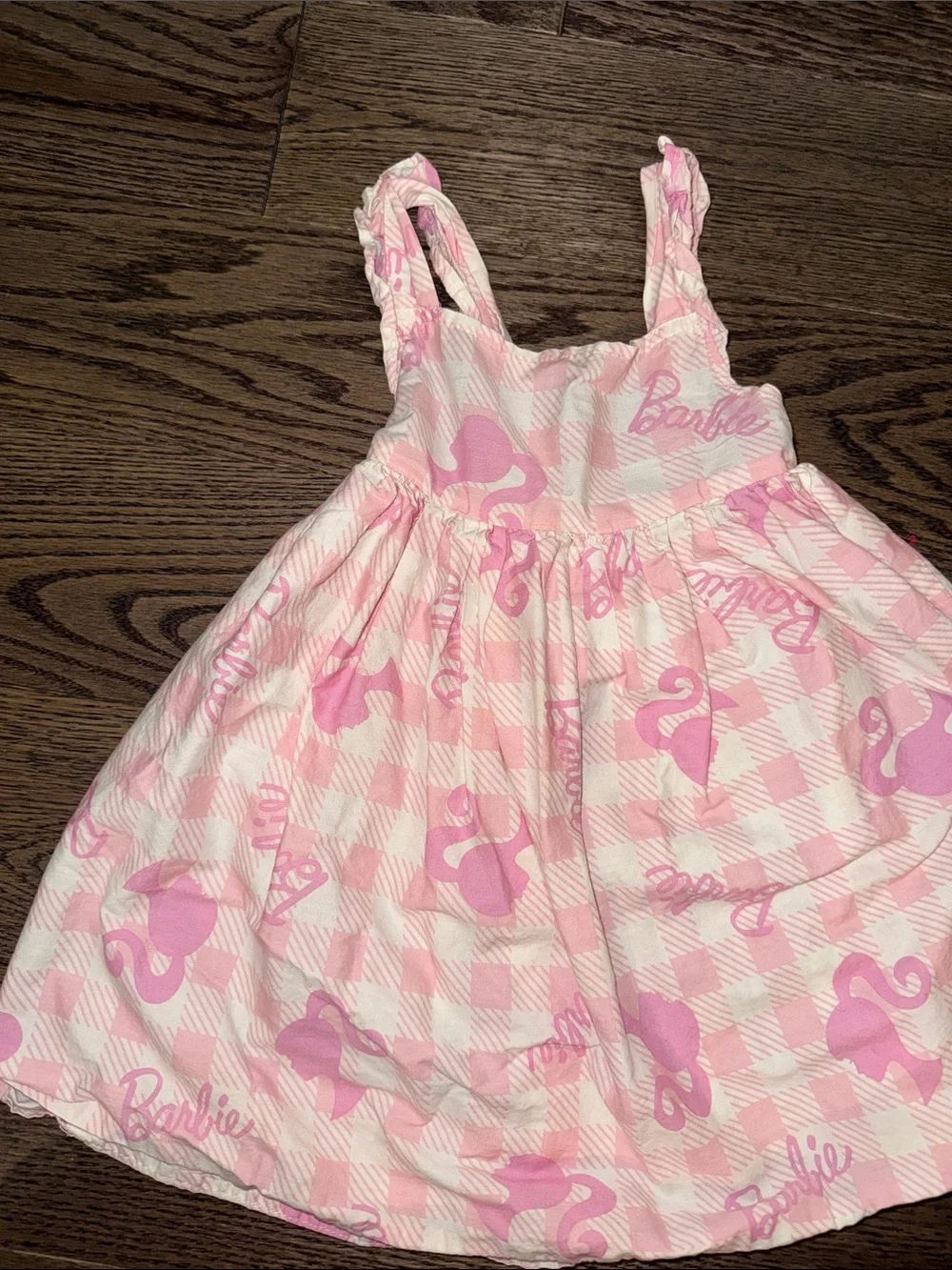 Barbie Pink Gingham Sleeveless Dress with Logo & Silhouette Print 4t